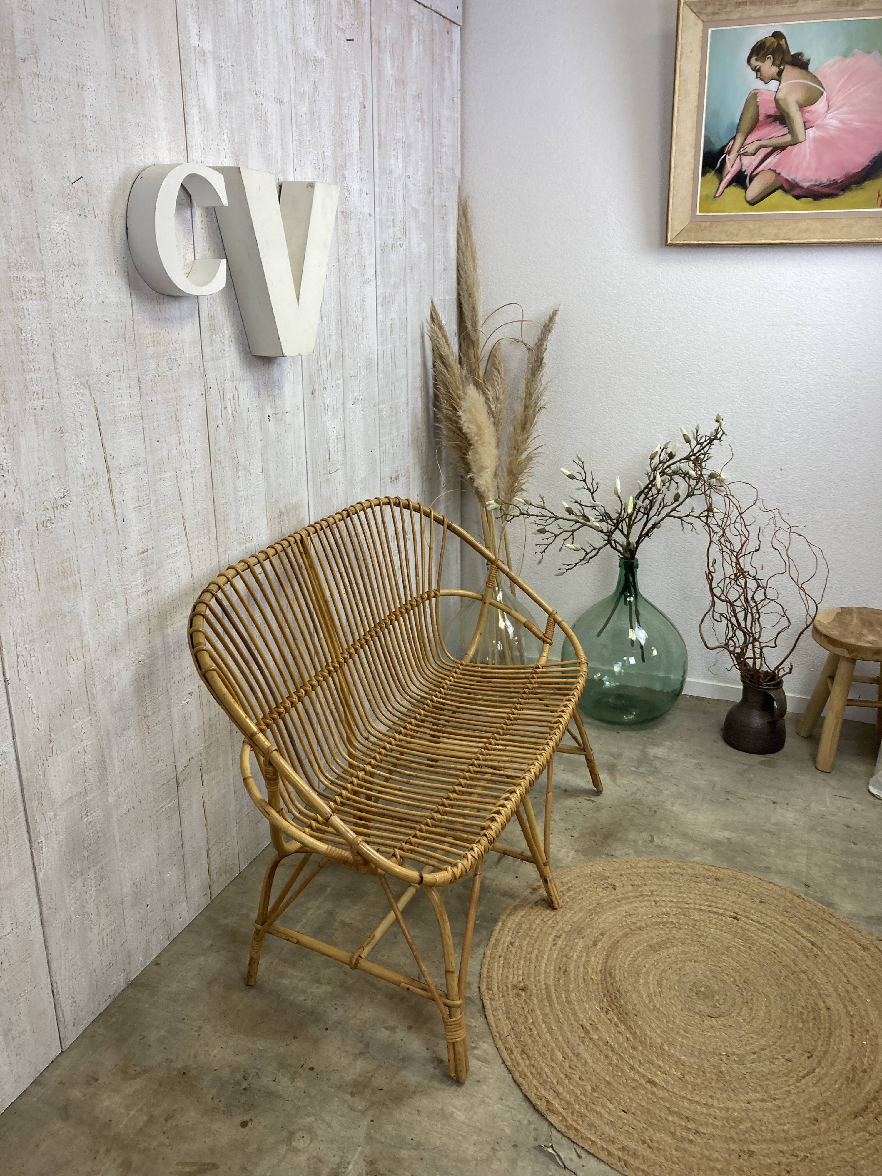 Vintage rattan bench