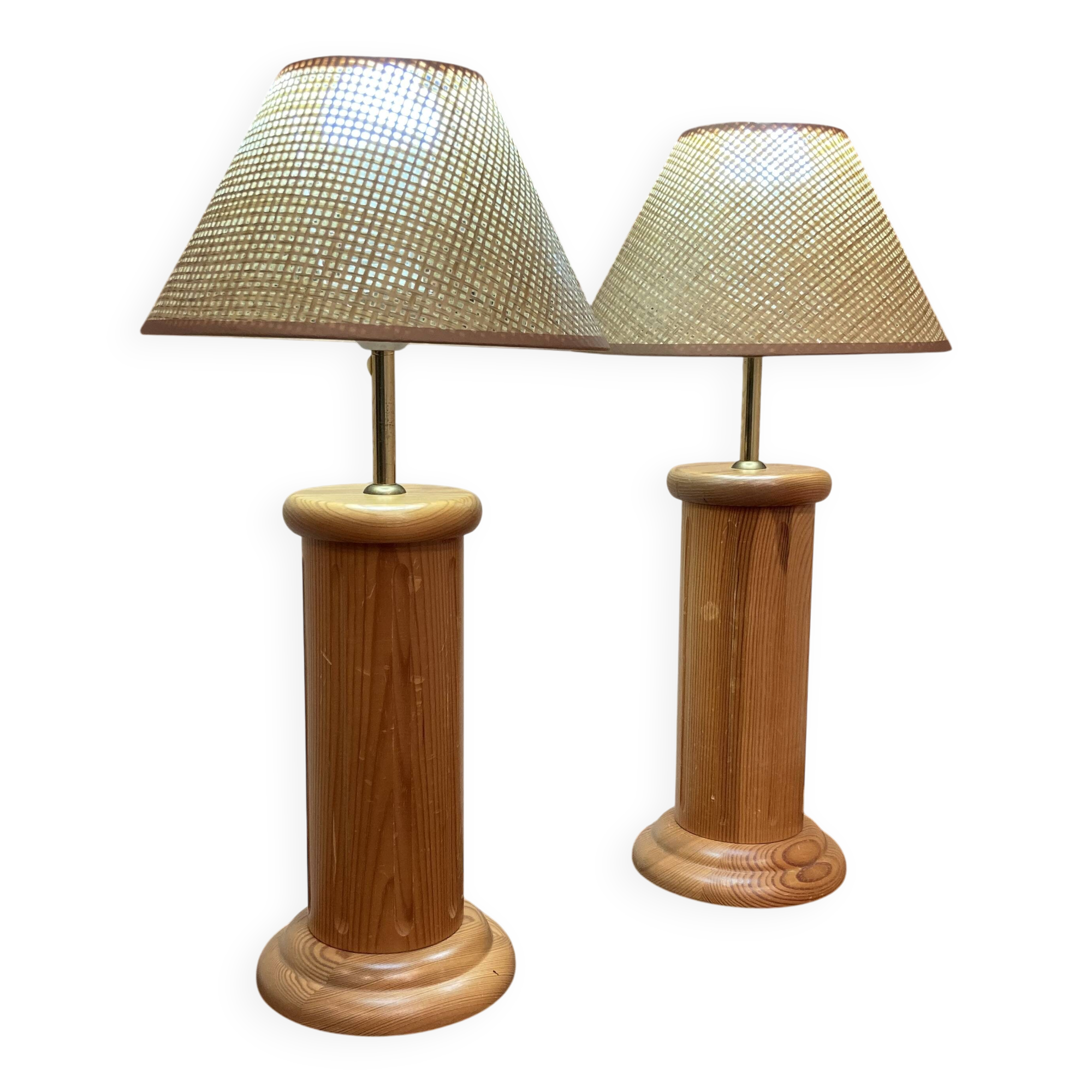 Paire de grandes lampes pin et osier "design scandinave".