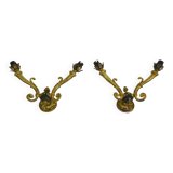 Paire d'appliques murales style Empire double feux en bronze