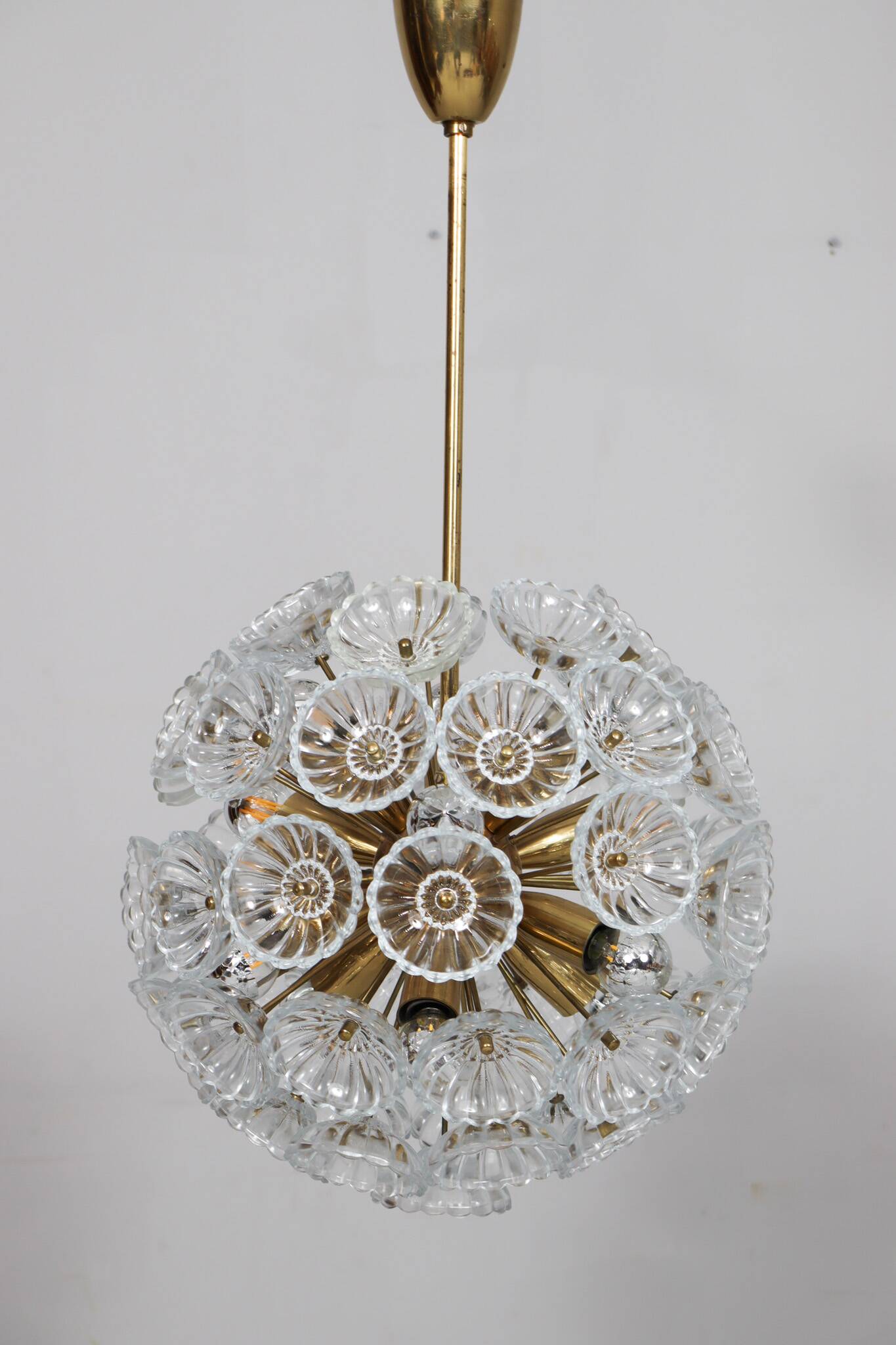 Space Age Sputnik ceiling chandelier/ceiling lamp with crystal flowers, Germany, 1970s