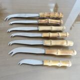 Set of 7 cheese knives with bamboo handles from the 60s