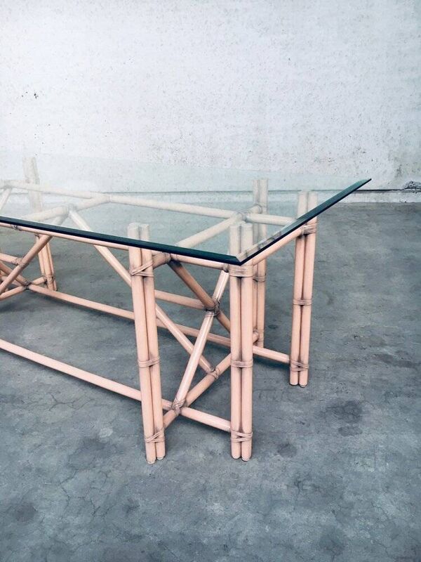 Organic Monumental Faux Bamboo Glass Top Dining Table in the style of McGuire, 1980s