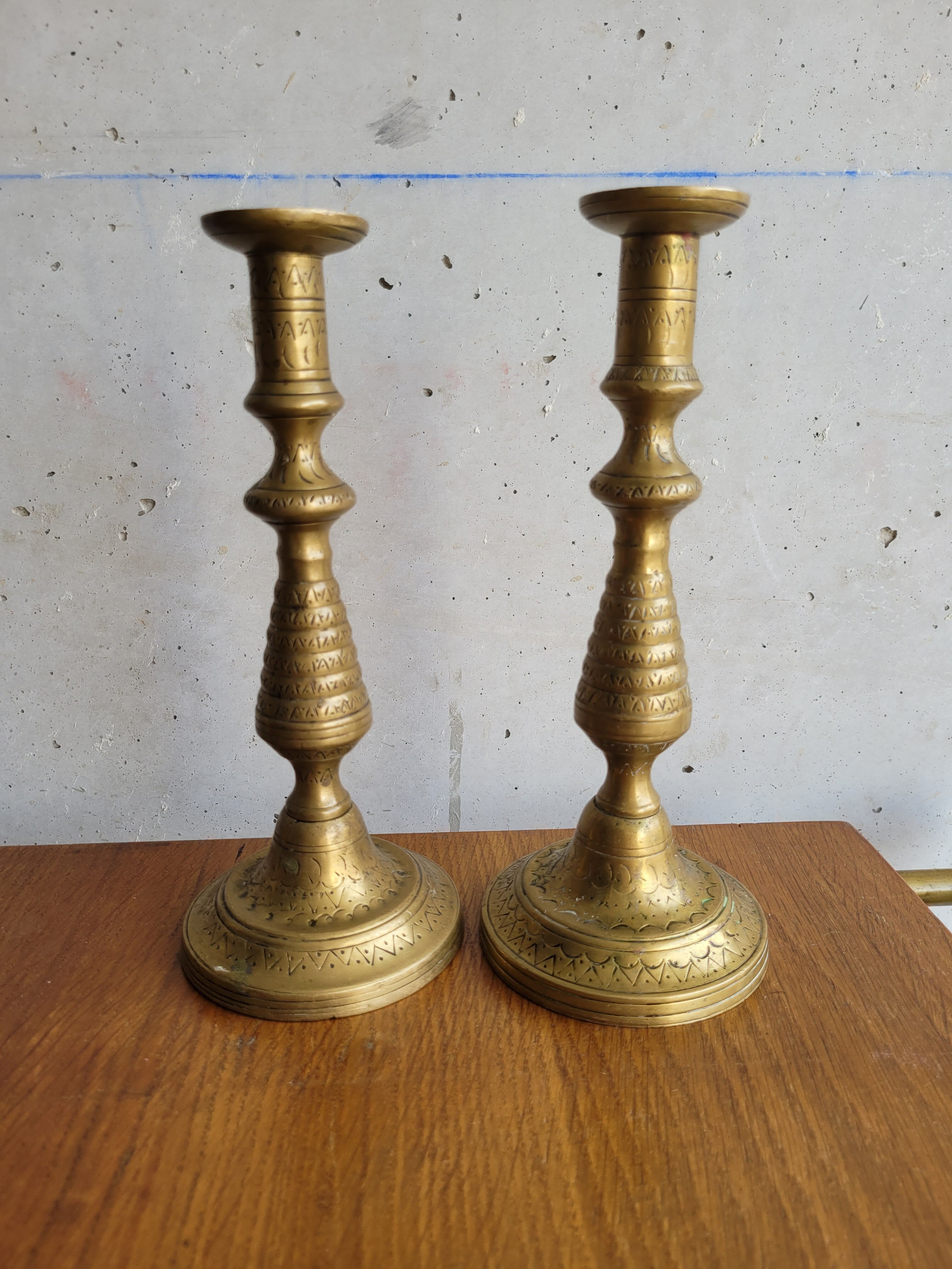 Pair of brass candle holders