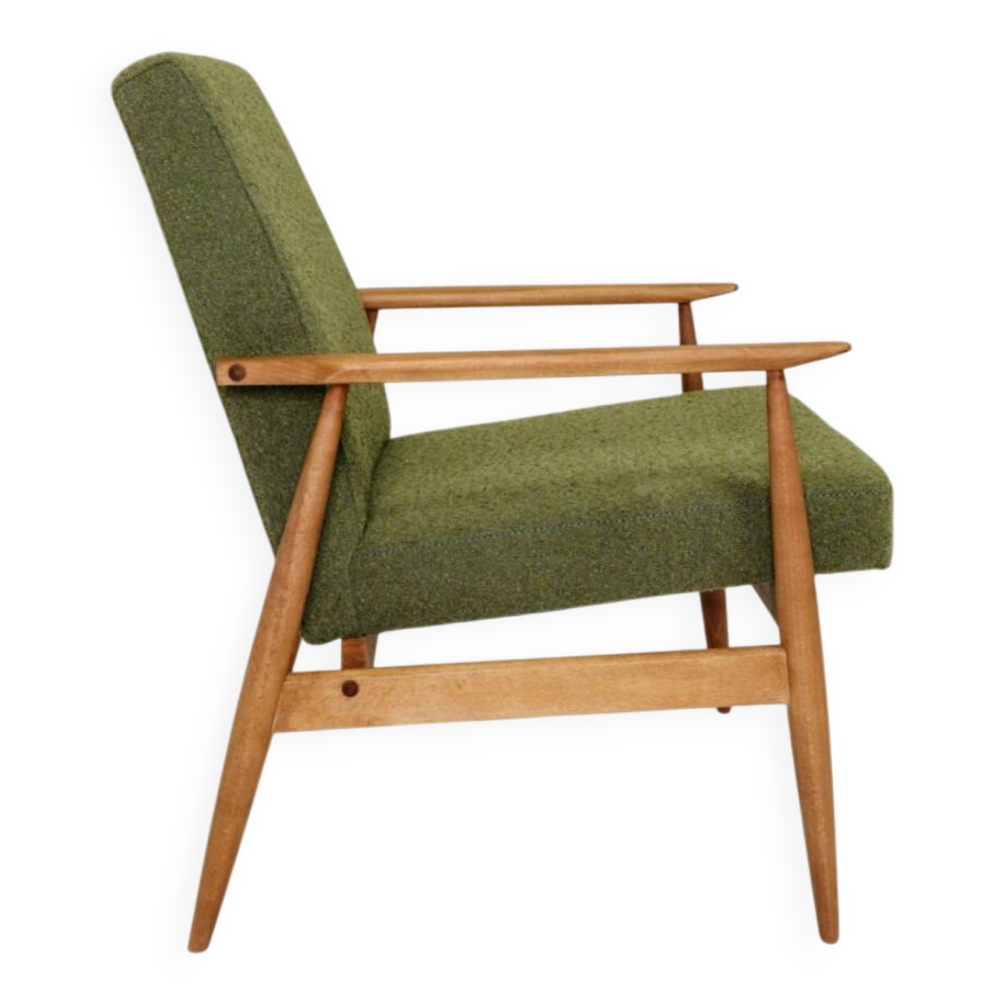Vintage wild green bouclé armchair design by H.Lis