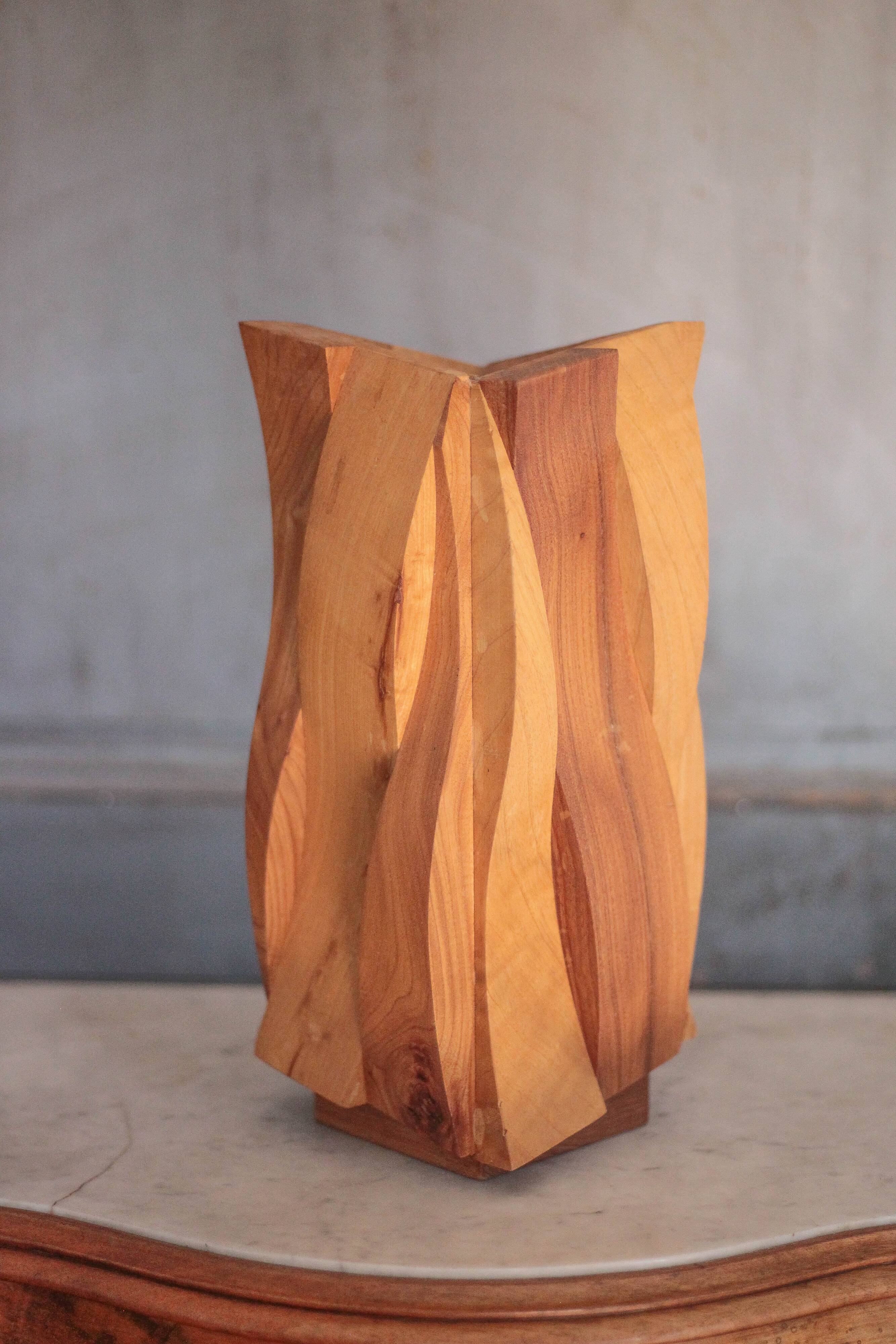 Pair of sculptural wooden vases, curved wooden vase, natural wooden vase