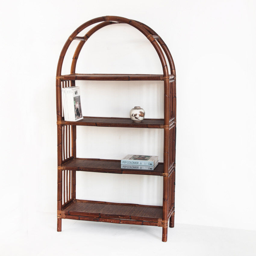 Vintage rattan floor bookcase. France, 1960s