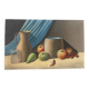 Still life with blue veil, oil on canvas signed