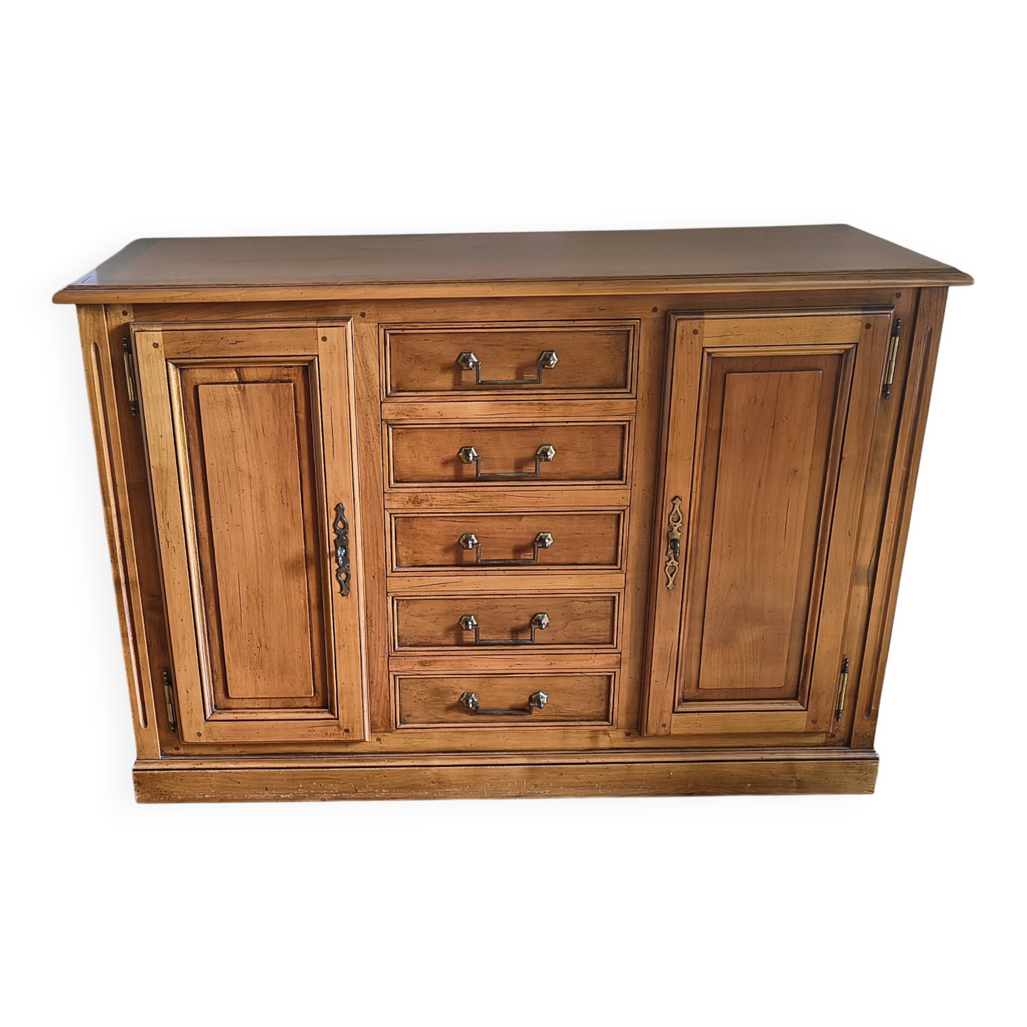 Low sideboard storage in solid cherry wood, Louis Philippe style.