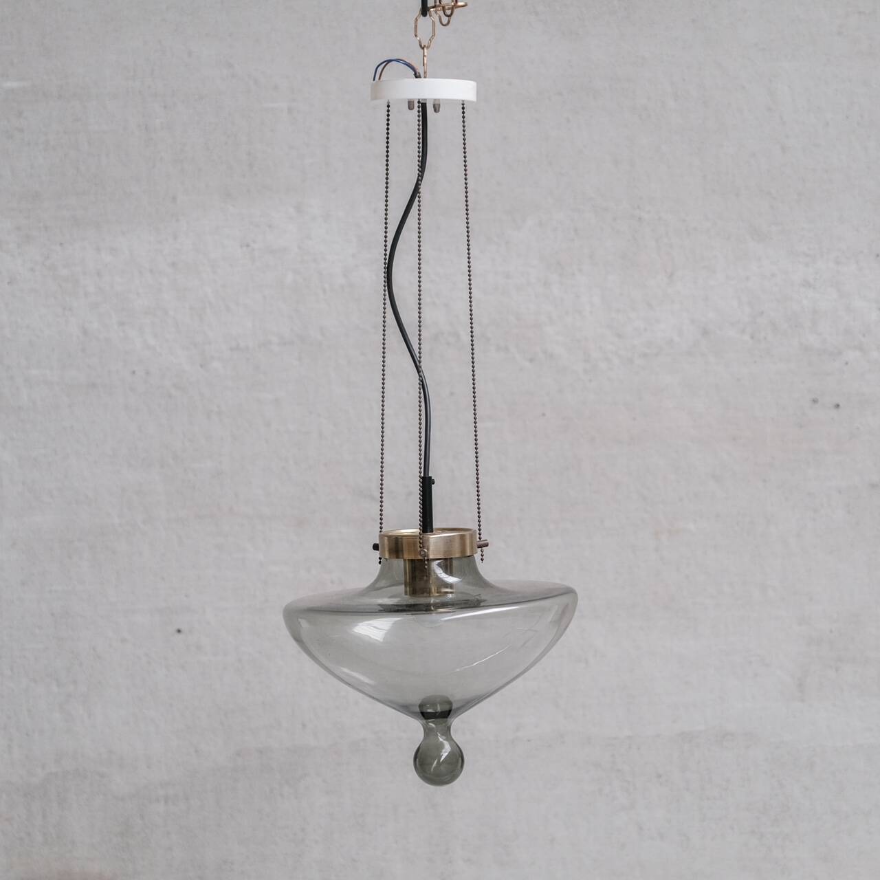 Smoked Glass and Brass RAAK Pendant Light (2 Available)
