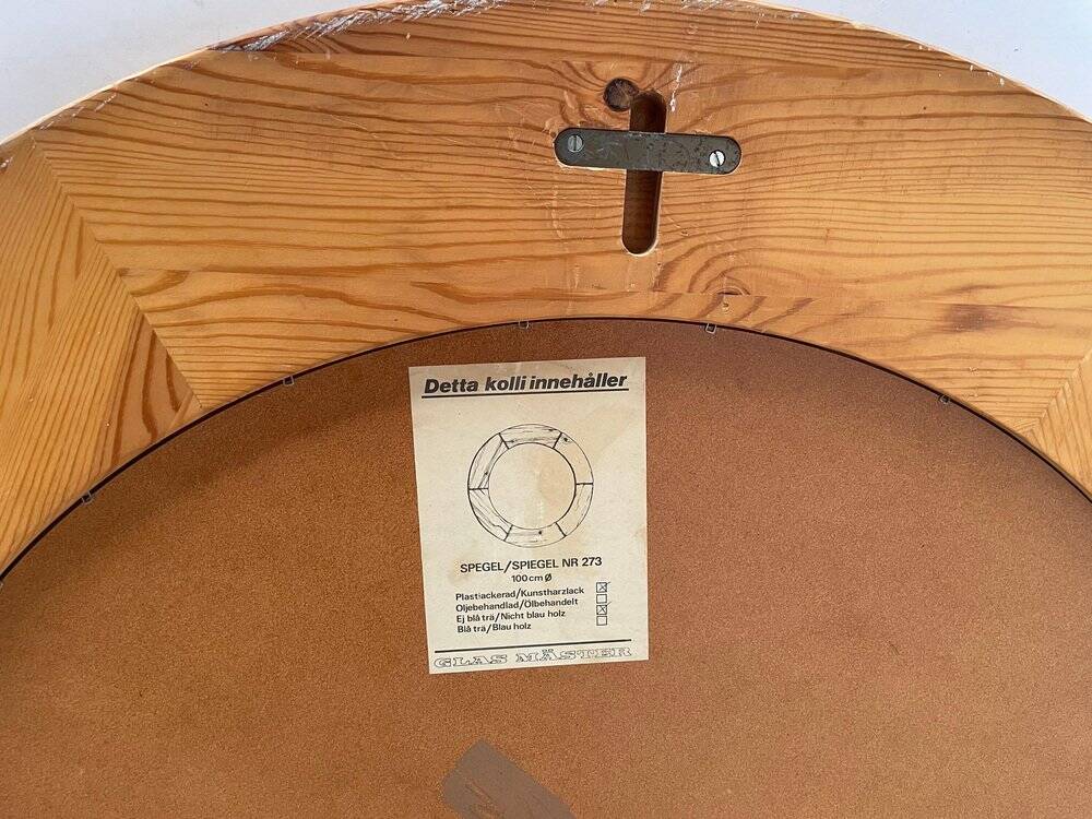 Pine wall mirror by Glasmäster Markaryd, Sweden, 1967