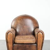 Armchair made of sheepskin leather in Art Deco design with beautiful patina