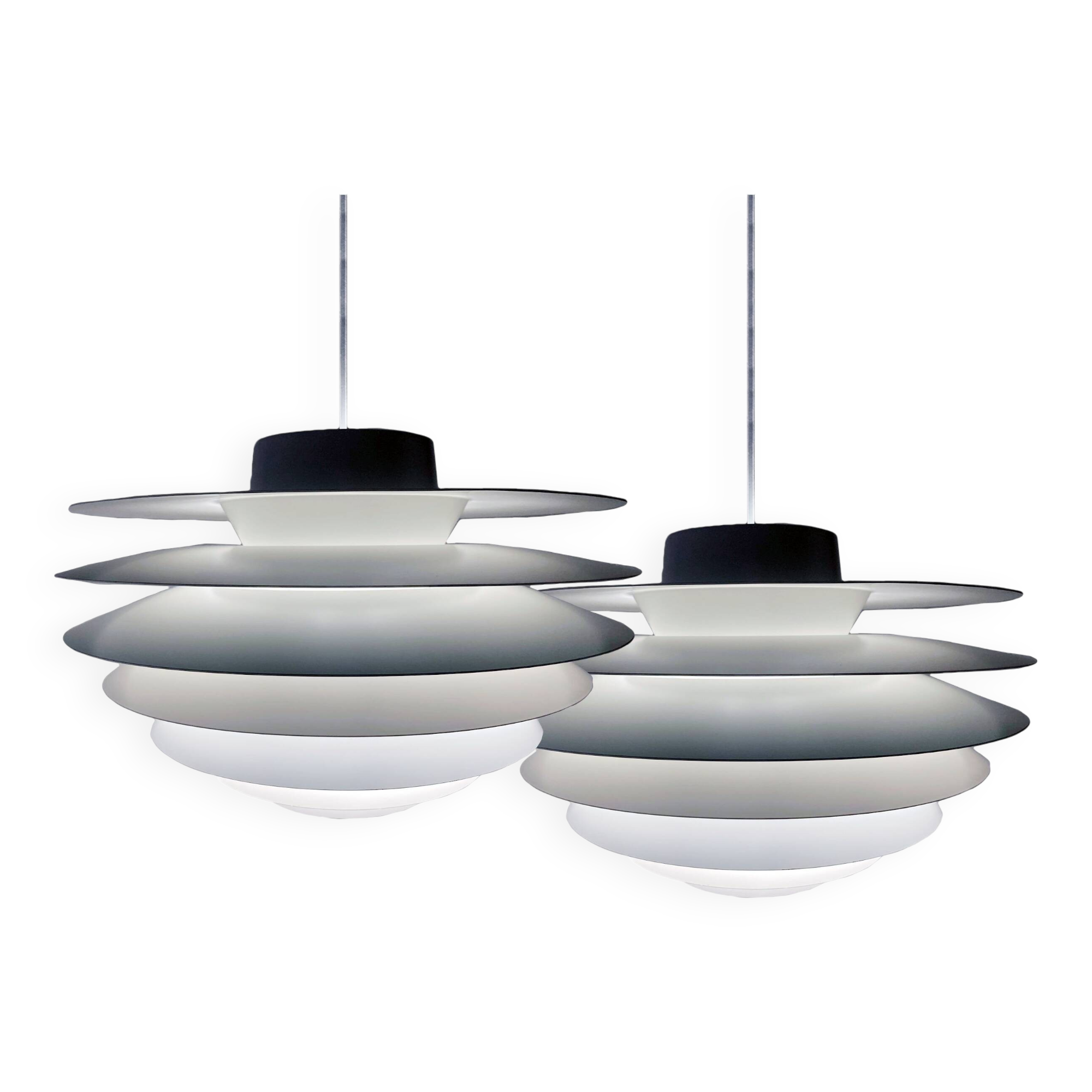 2 Scandinavian Pendant Lights • Verona • Svend Middelboe • Nordisk Solar • 1968
