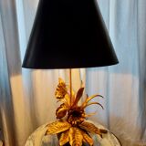Large lamp, bouquet of vintage anemone flowers, gold metal, Hans Kogl