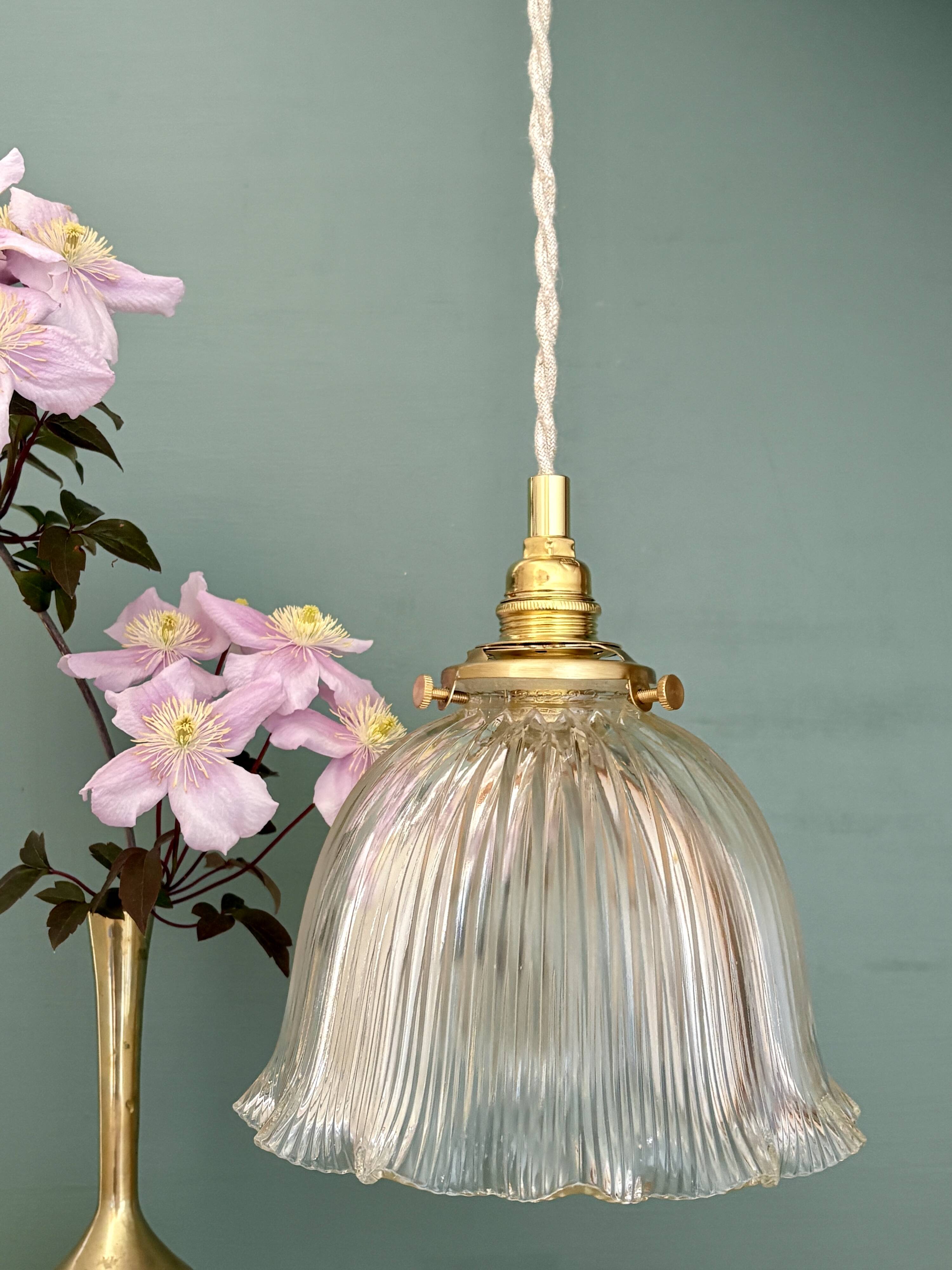 Vintage glass holophane pendant light