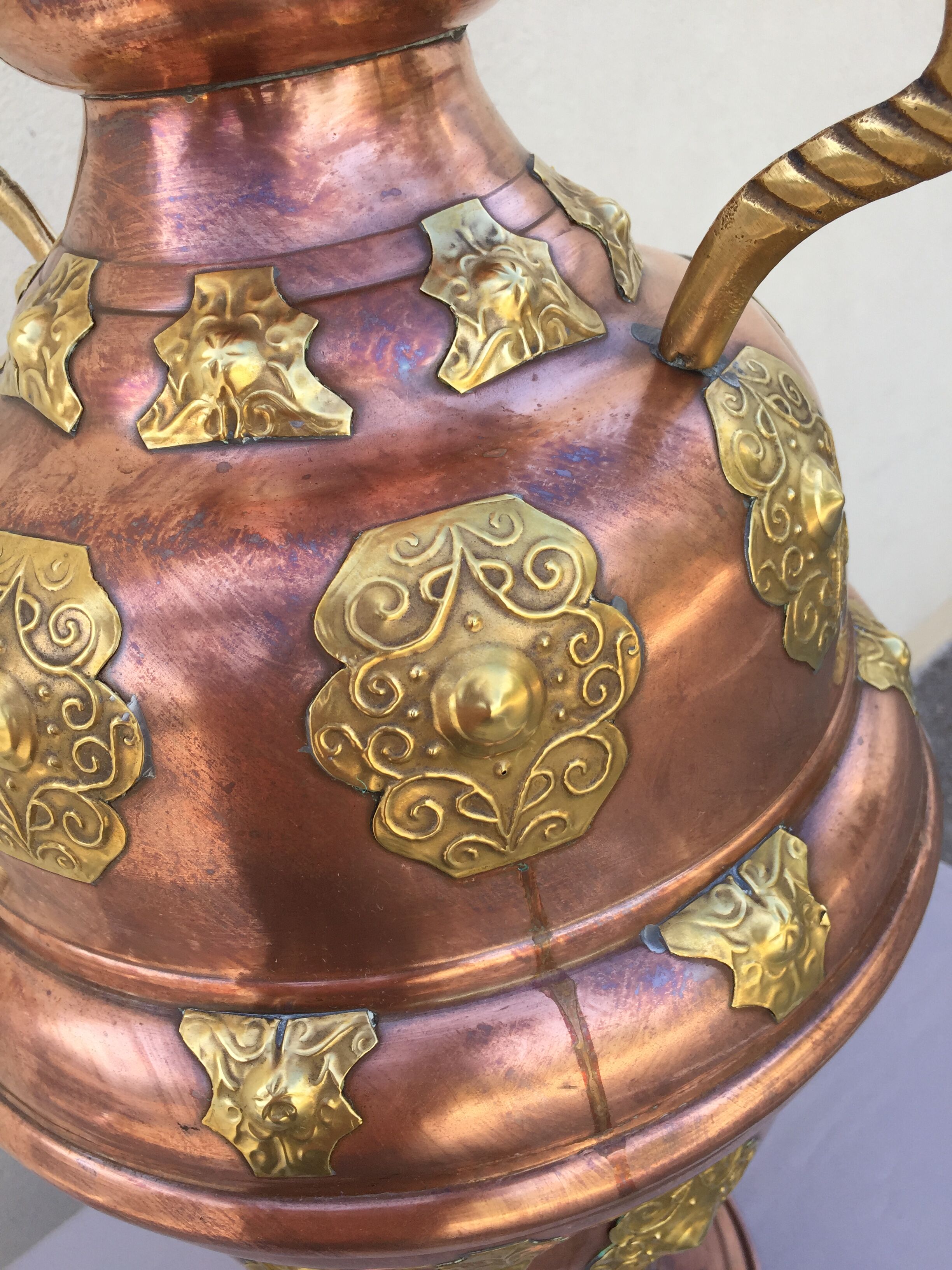 Red and yellow copper amphora oriental moorish art decoration