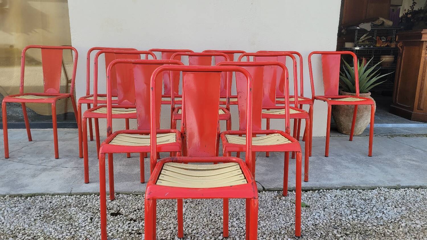Set of 12 Tolix bistro chairs by Xavier Pauchard model T4 - 1950s