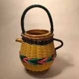 Pitcher 1960 terracotta and scoubidou vase pot with carafe cove