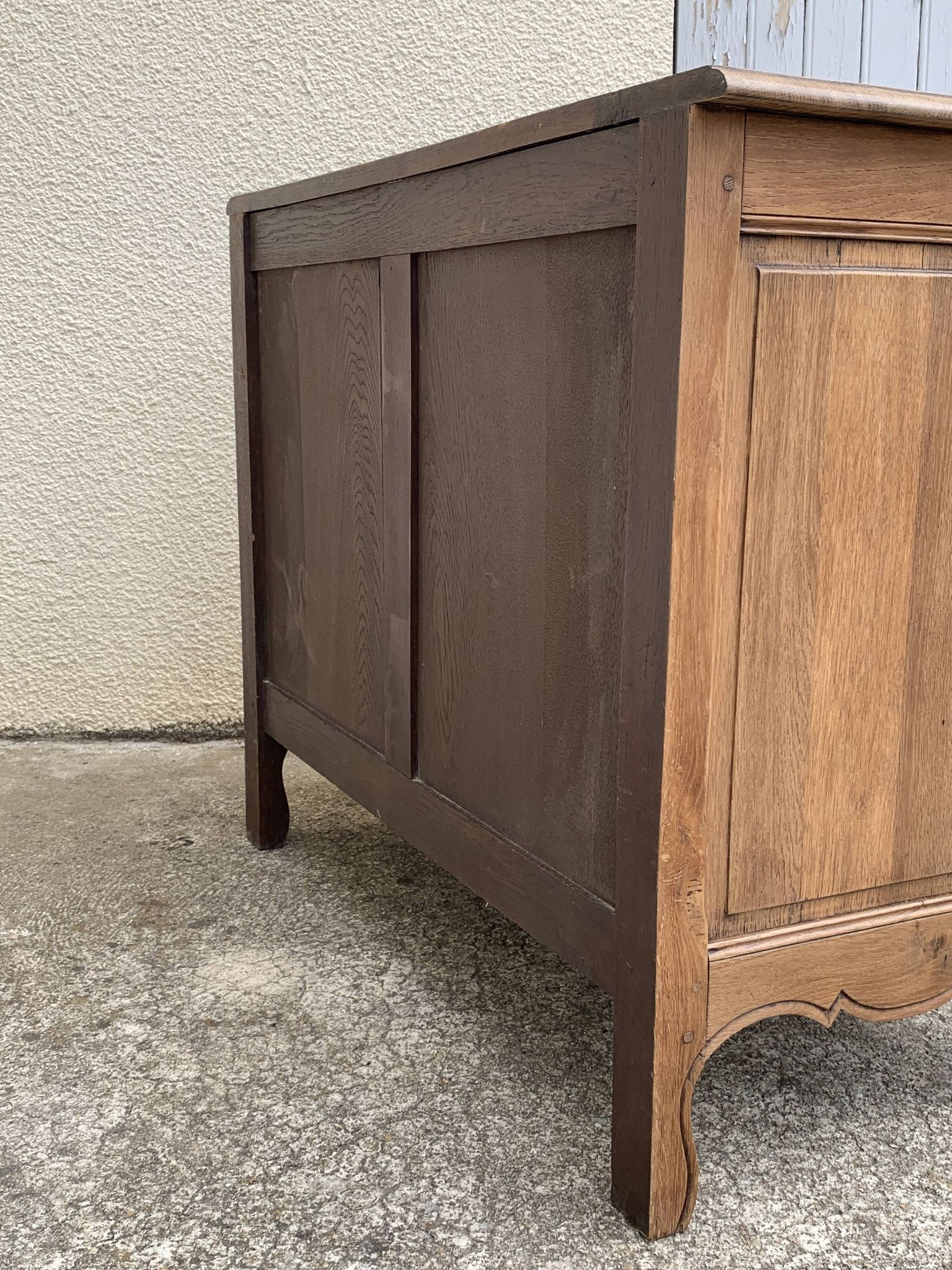Louis XV style chest of drawers, solid raw oak, 1920.