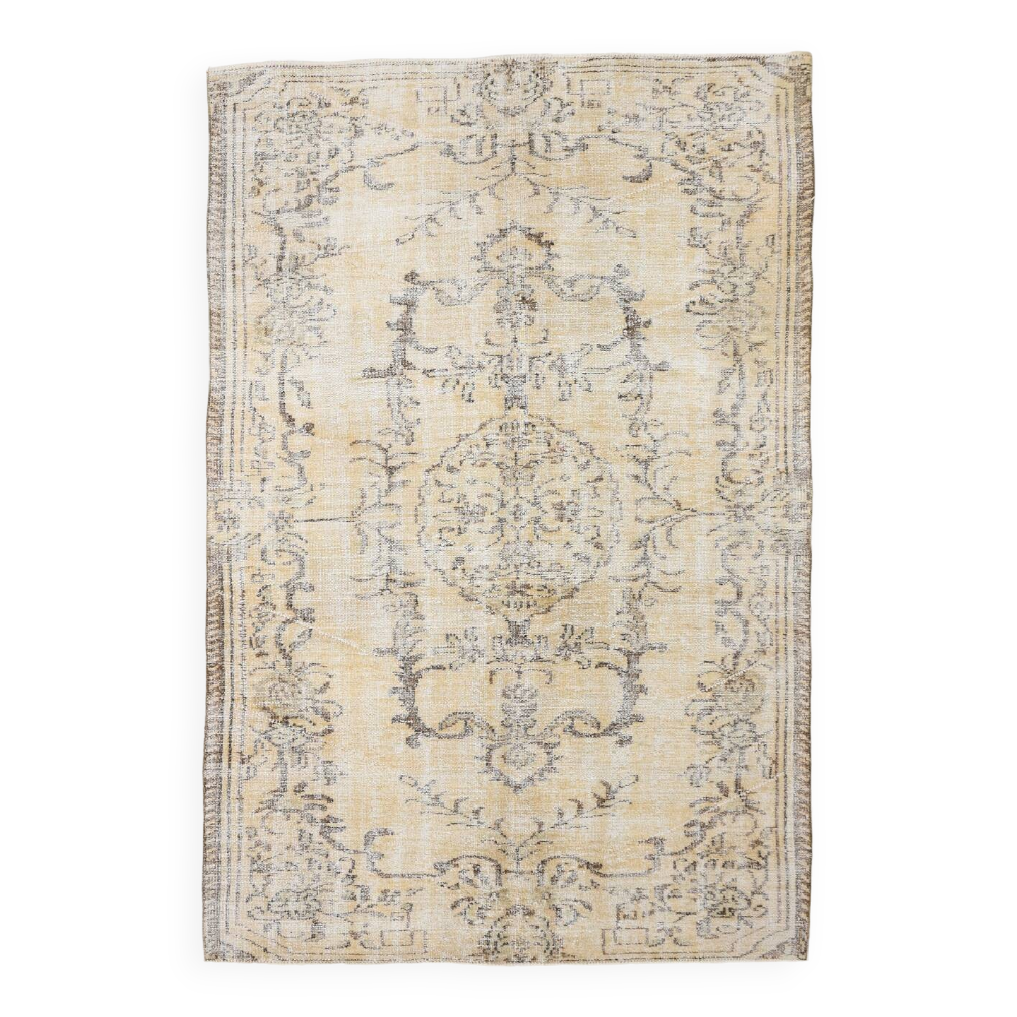 5x8 Pale Yellow Handmade Wool Soft Turkish Rug, 159x238Cm SK 5244