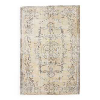 Tapis turc doux en laine fait main jaune pâle 5x8, 159x238 cm SK 5244