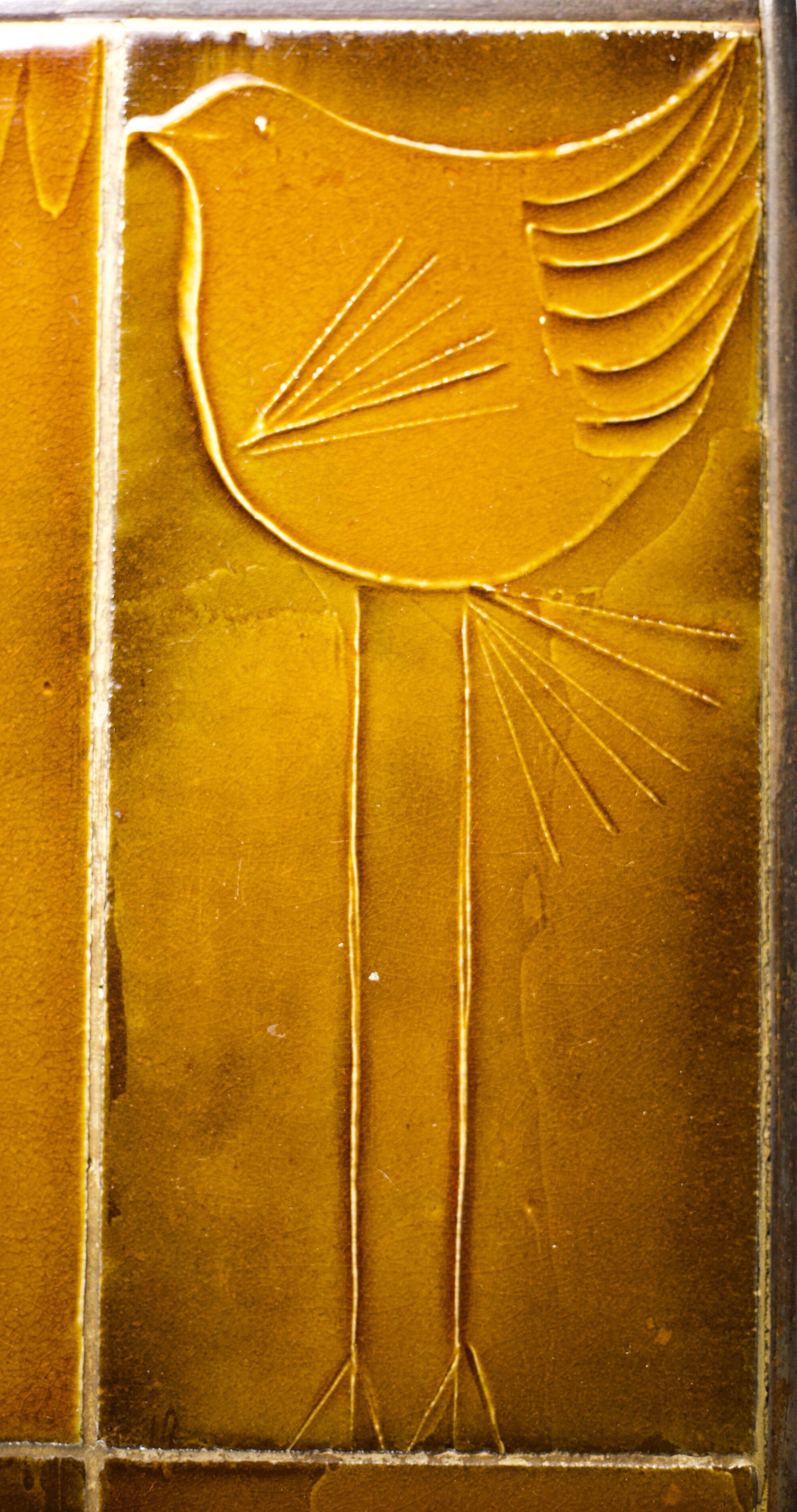 Coffee table signed Roger Capron, steel and ceramic, bird motif