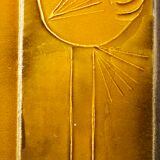 Coffee table signed Roger Capron, steel and ceramic, bird motif