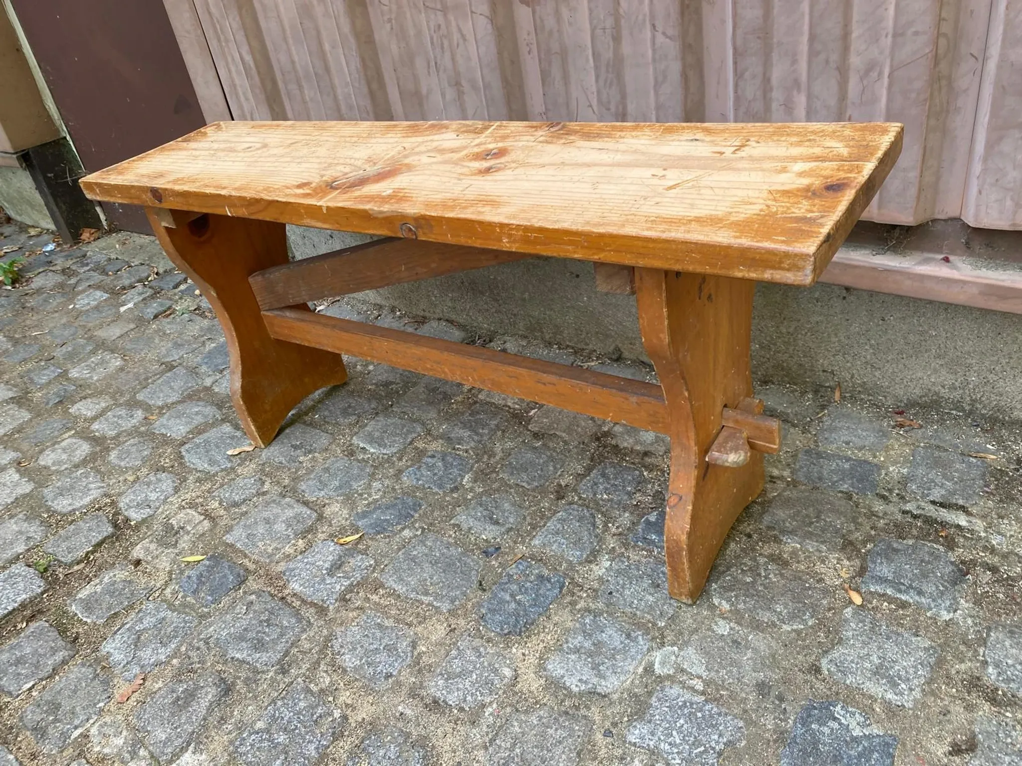Vintage solid wood farm bench 100 cm – Rustic & chalet style 1960