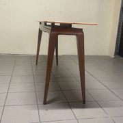 Console from the 1950s with a pink marble top and a cherry wood frame.