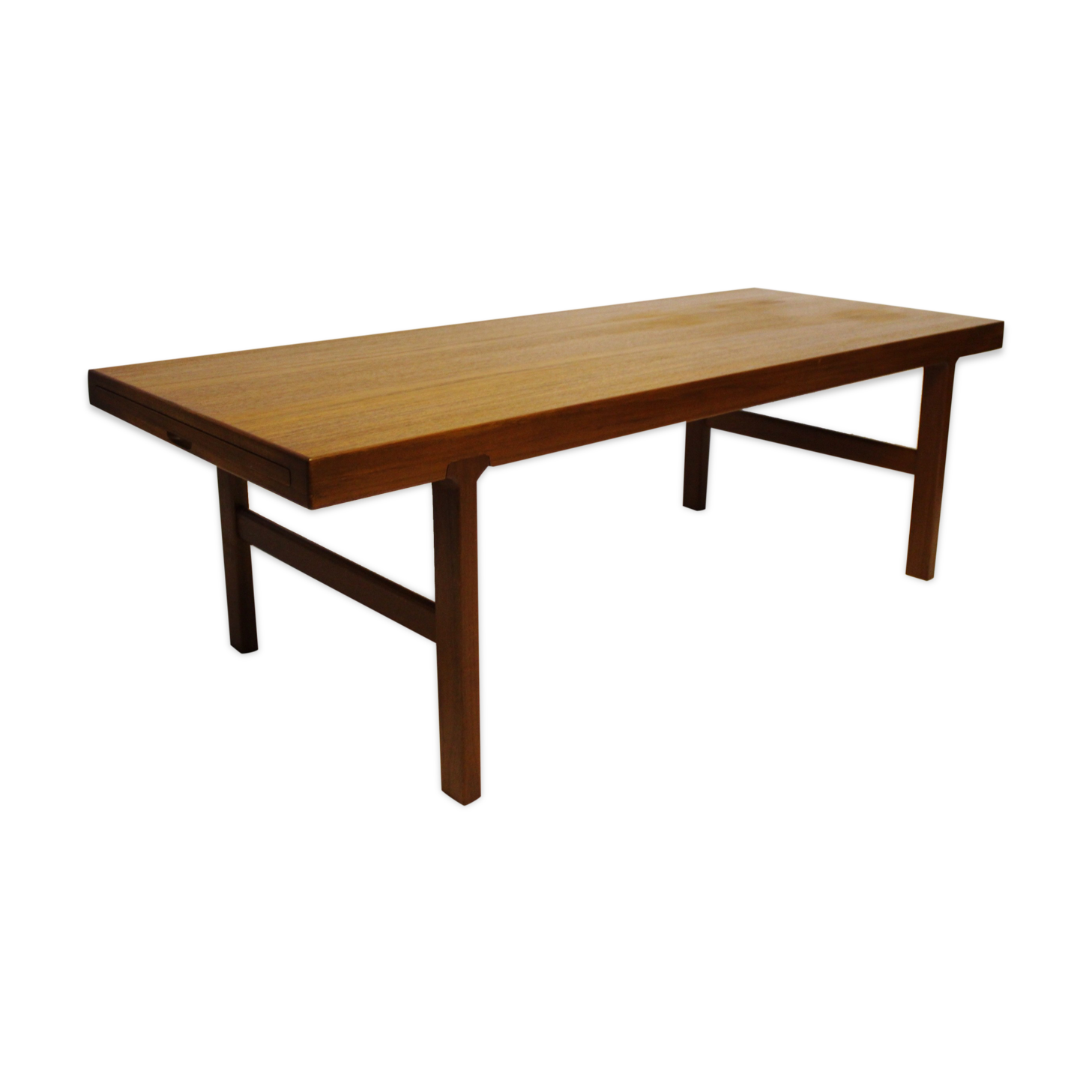 Table basse en teck avec feuille d'extension noire, design danois, années 1960.