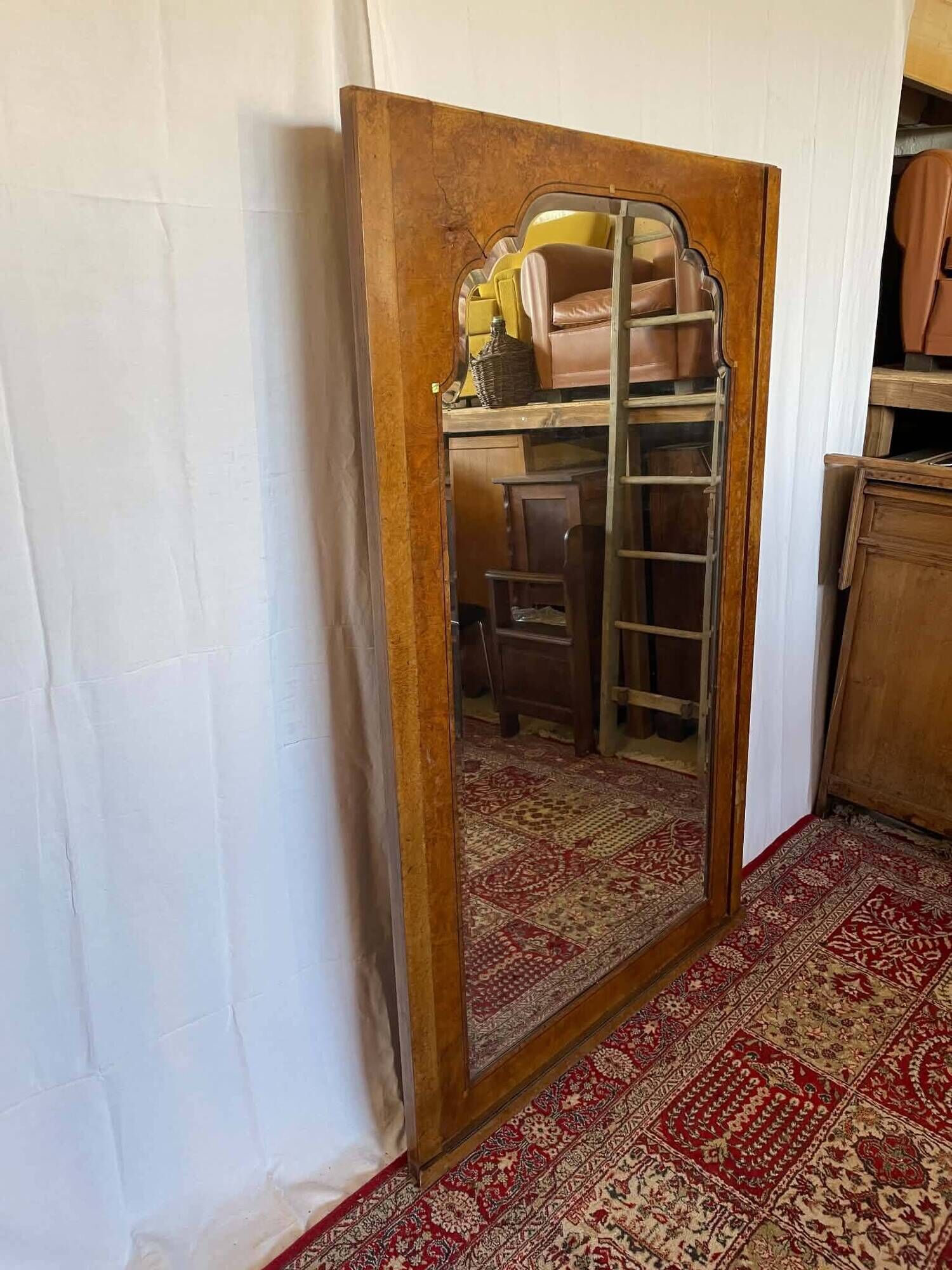 Large antique mirror in wood burl and mother-of-pearl – Art Deco style