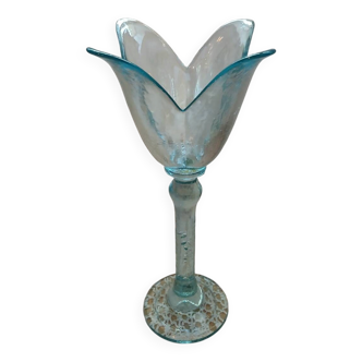 Photophore/ bougeoir tulipe en verre sur pied