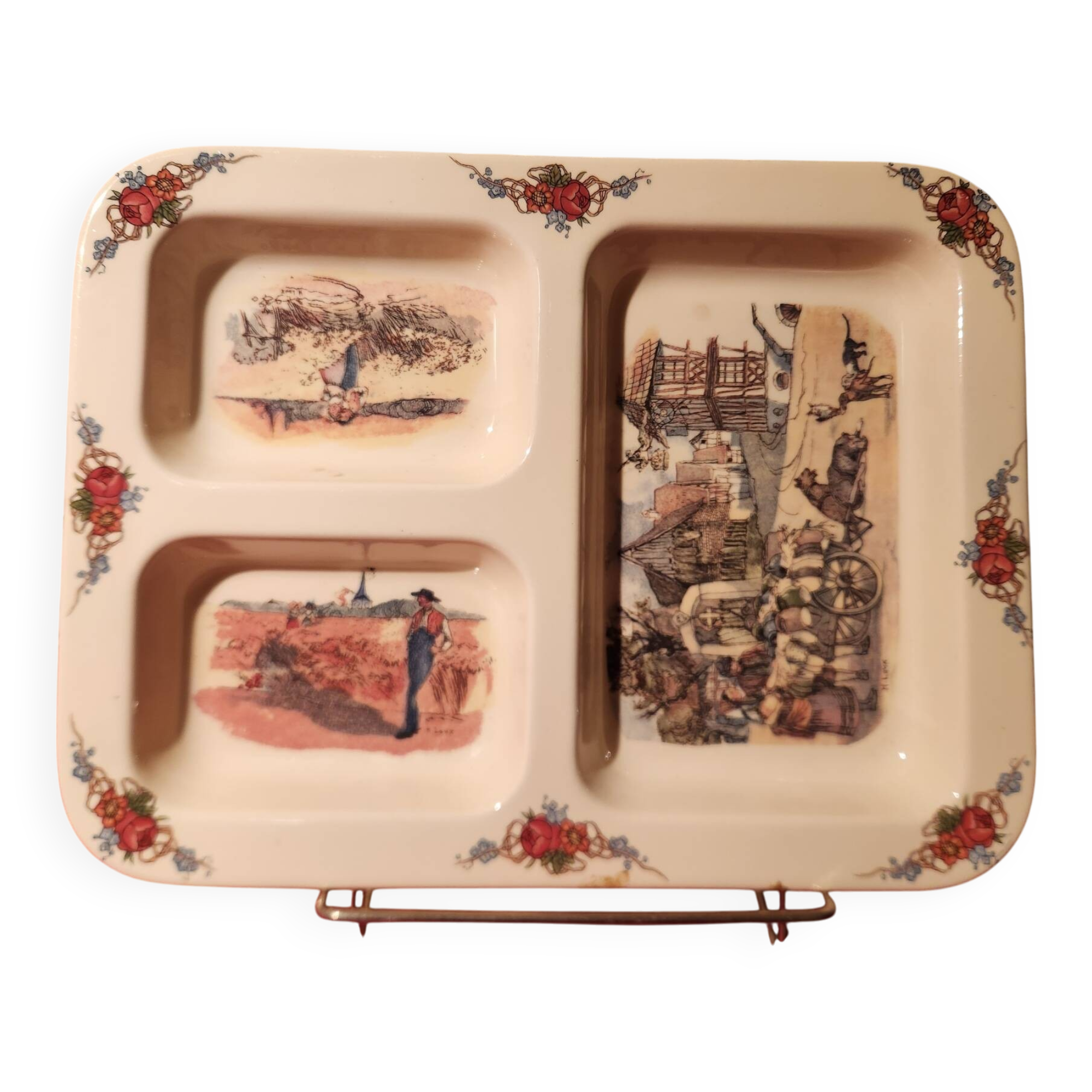 Obernai compartment dish Sarreguemines signed Loux