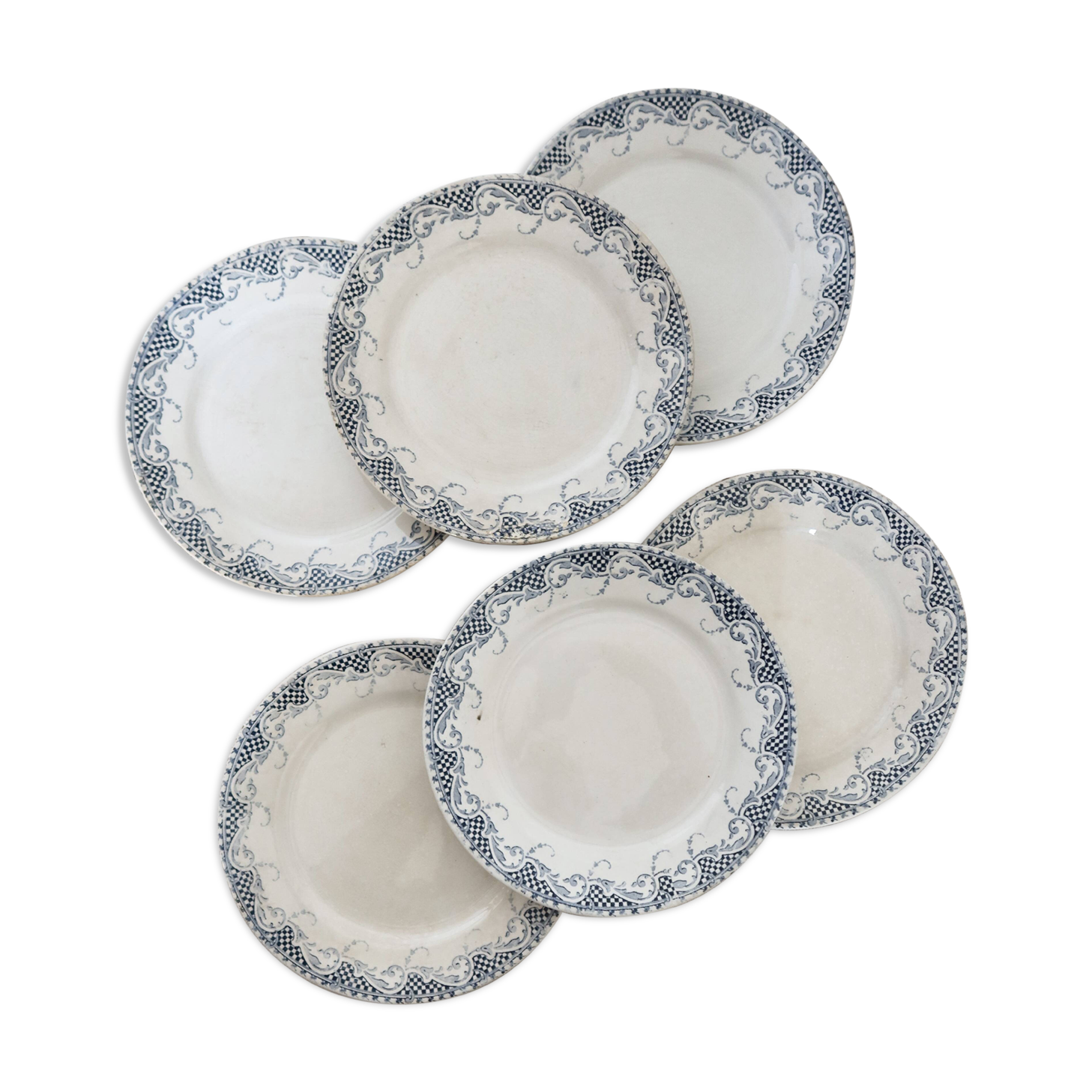 6 assiettes à dessert en terre de fer Sarreguemines modèle Luchon