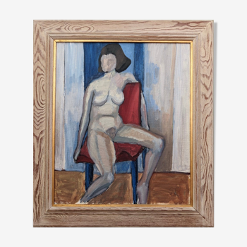 Portrait figuratif de nu suédois « La chaise rouge »