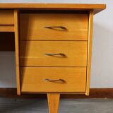 Oak desk, splayed legs, drawers, 1960.