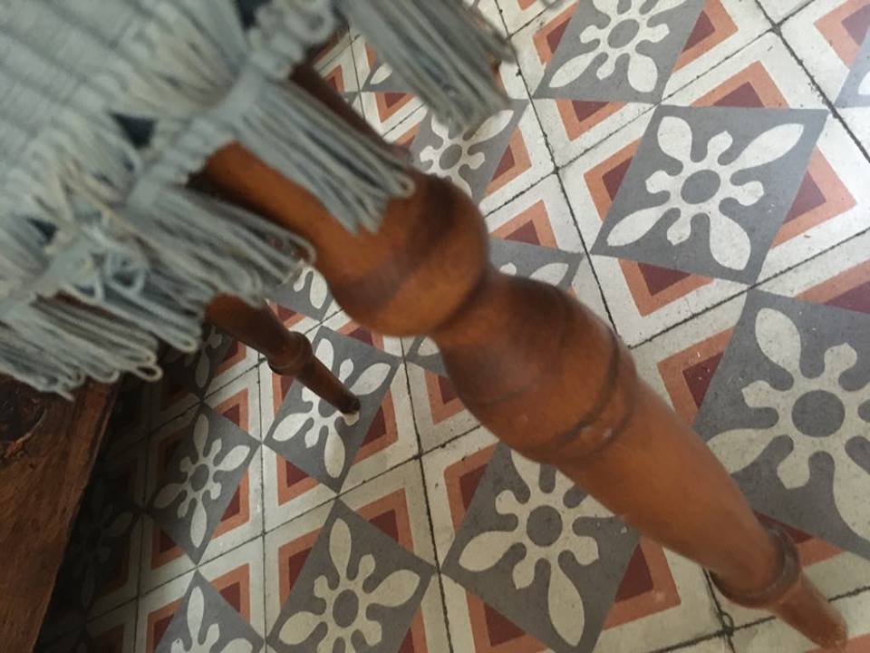 Bohemian chair with blue velvet and fringes