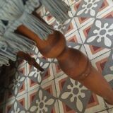 Bohemian chair with blue velvet and fringes