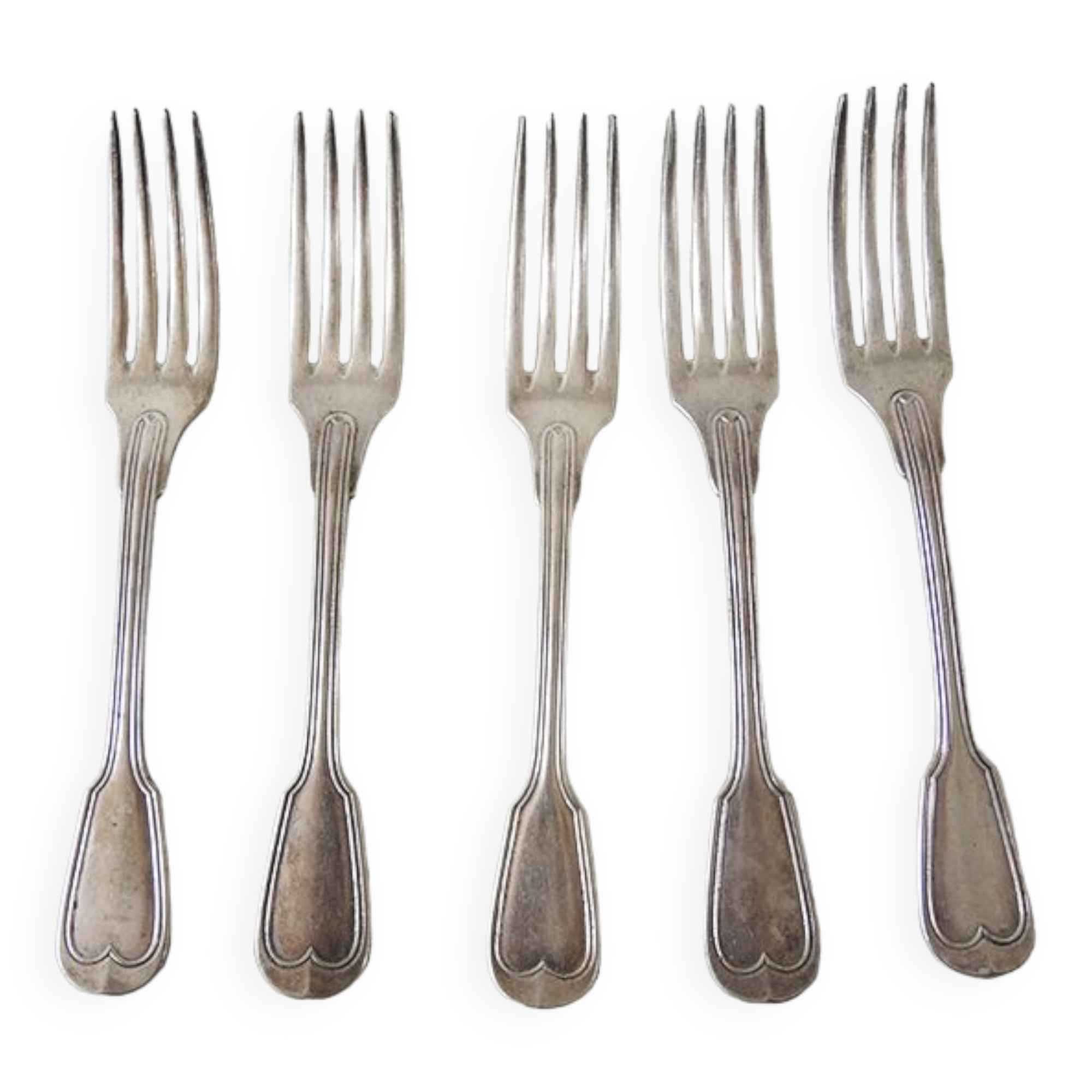 5 old table forks in silver metal