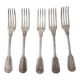 5 old table forks in silver metal