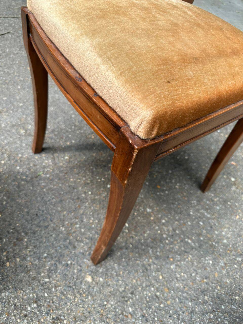 4 chaises de salle à manger en velours et bois massif, époque XIXème