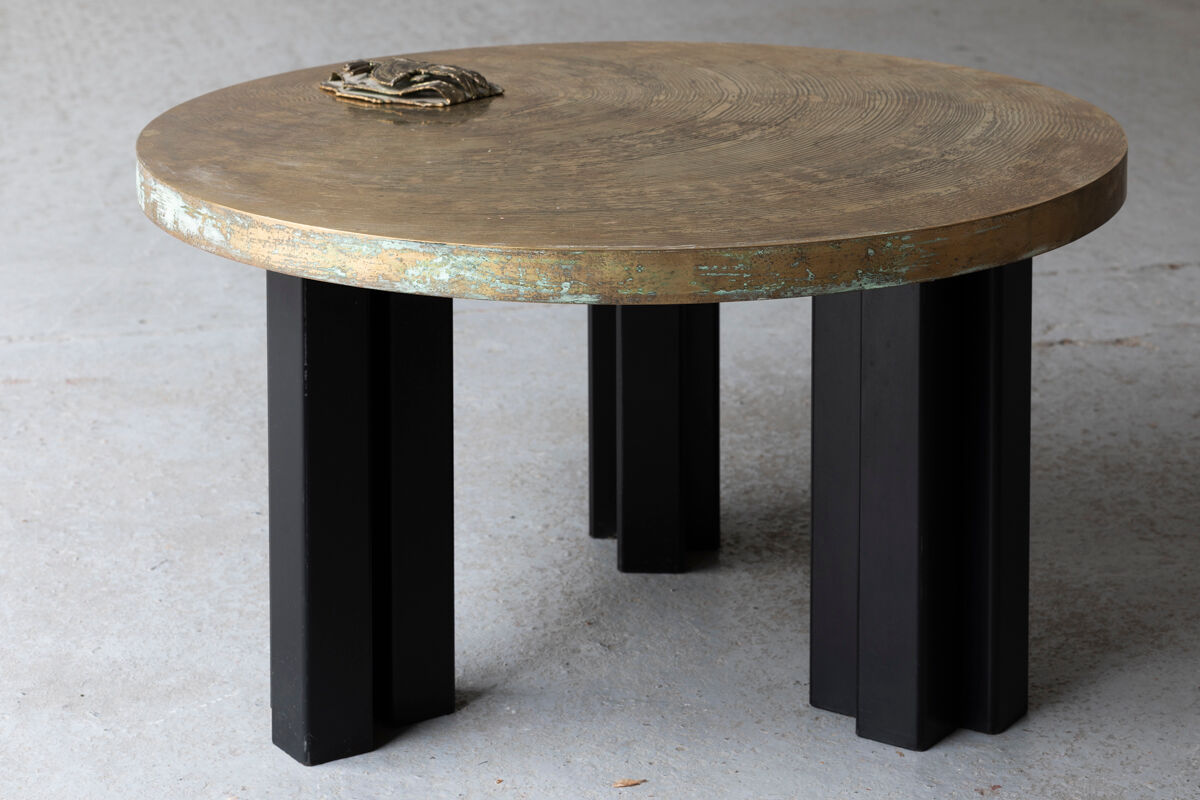 Coffee table in etched brass by Christian Krekels, Belgium, 1990