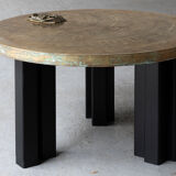 Table basse en laiton gravé par Christian Krekels, Belgique, 1990