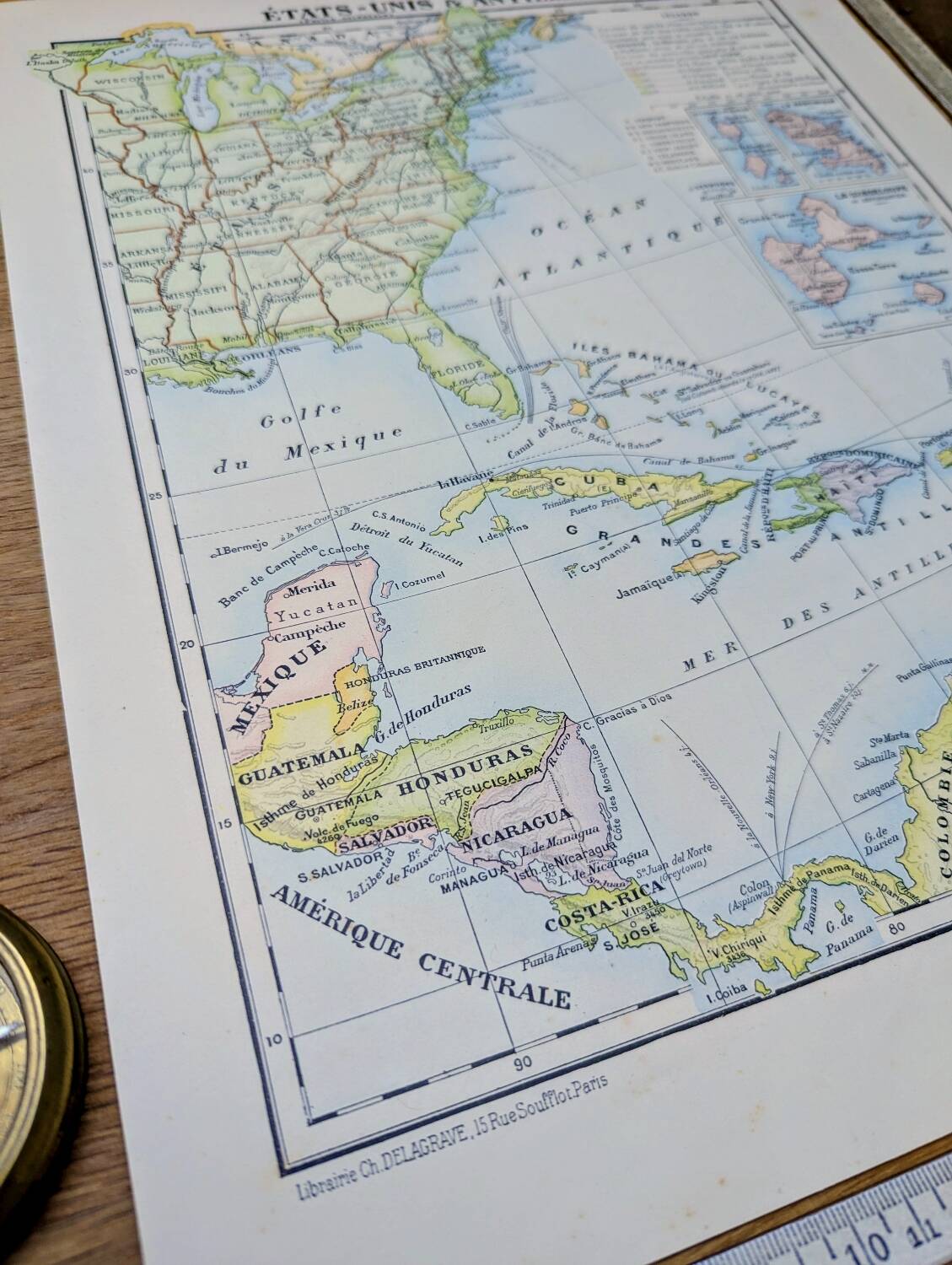 United States and West Indies, Vintage Map, 1895, Authentic.