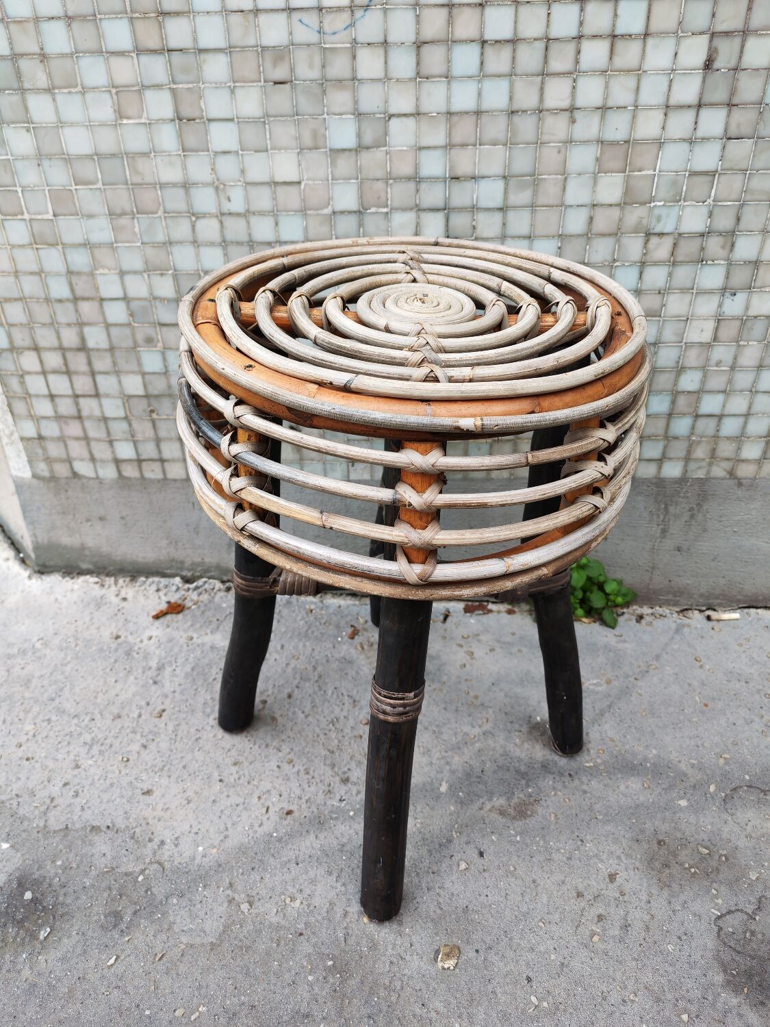 Wood and rattan stool