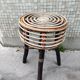Tabouret en bois et rotin