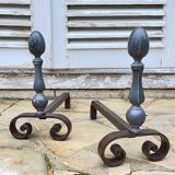Vintage solid brass and steel chenets