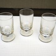 3 old transparent glass foot glasses