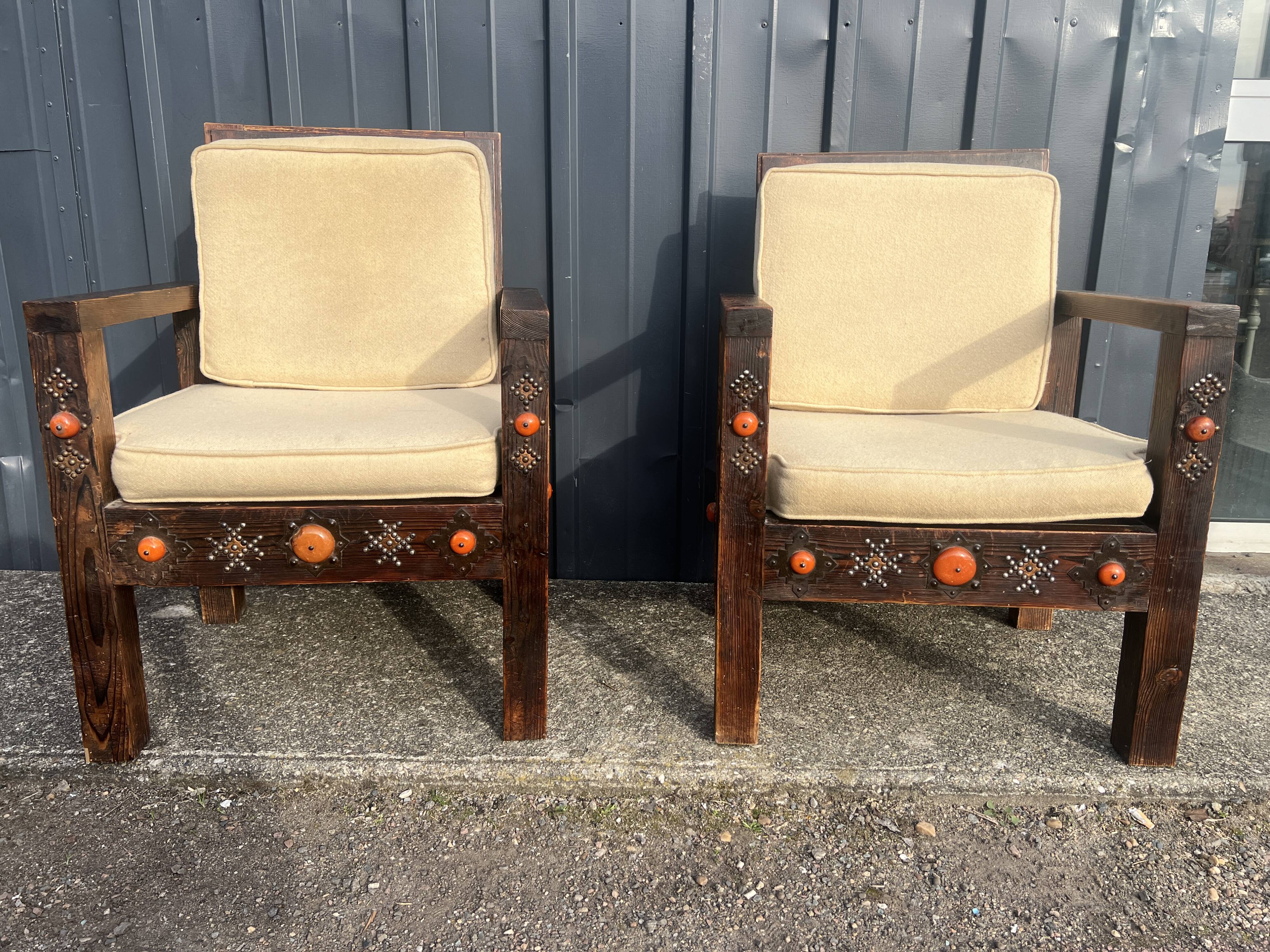 Paire de fauteuils marocains bois vintage