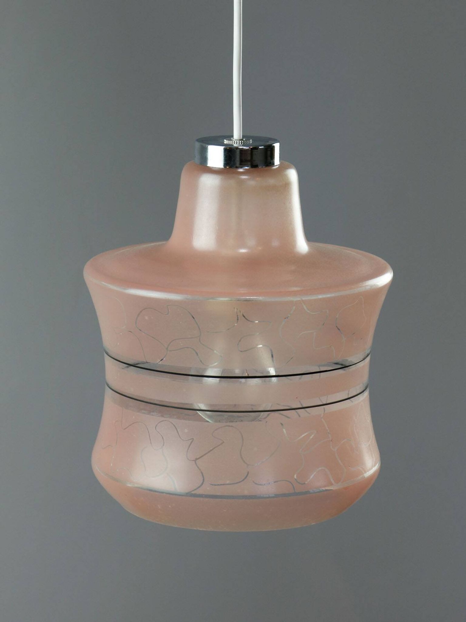 Vintage Italian Chrome and Pink Glass Pendant Lamp