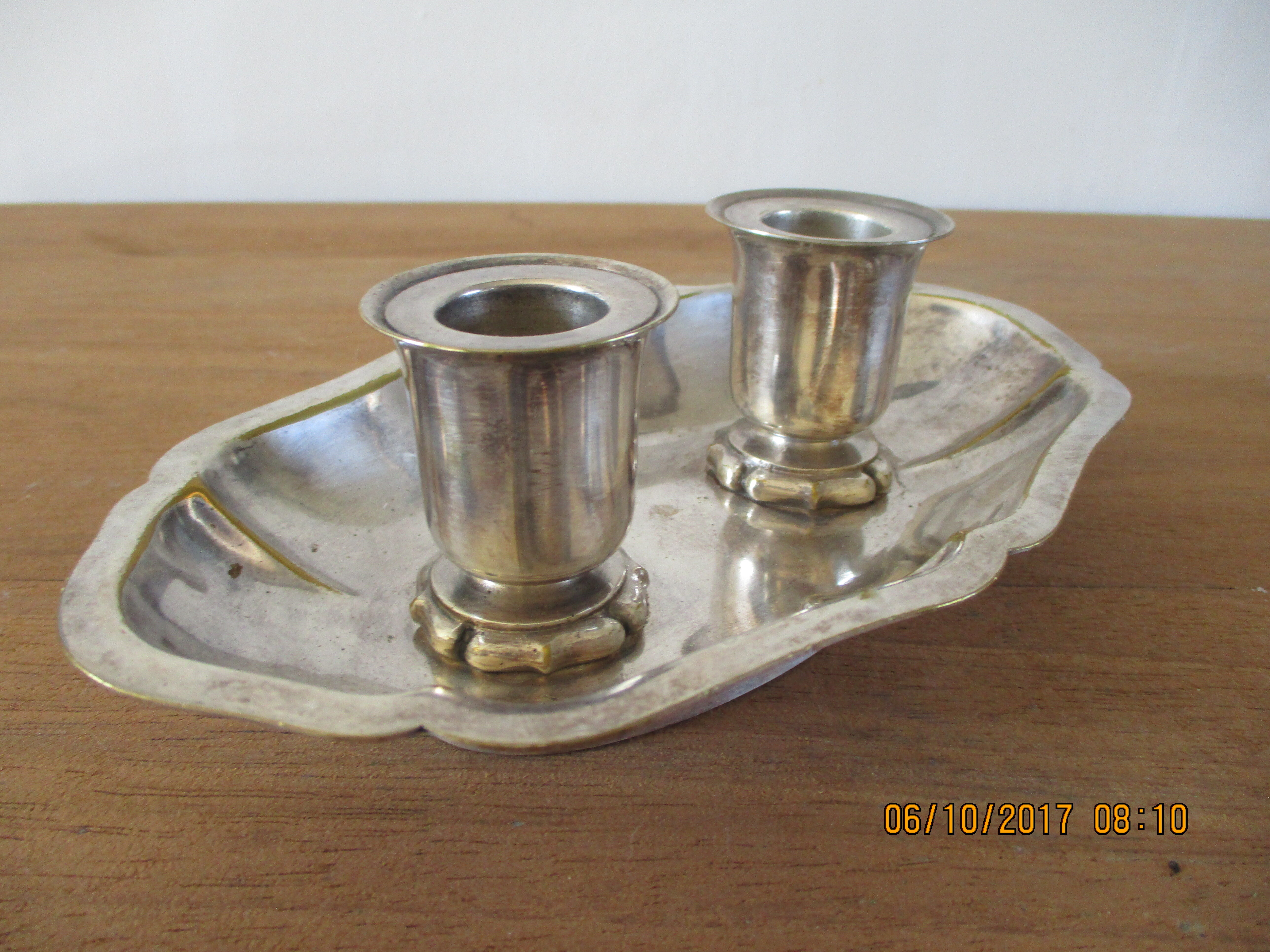 Double candle holder in silver metal signed Plasait years 30 - 40